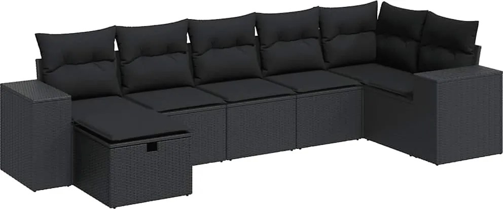 vidaXL 7 részes fekete polyrattan kerti ülőgarnitúra párnával