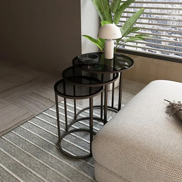 KÉSZLET 3x Kisasztal ALYA átm. 34/42/50 cm fekete