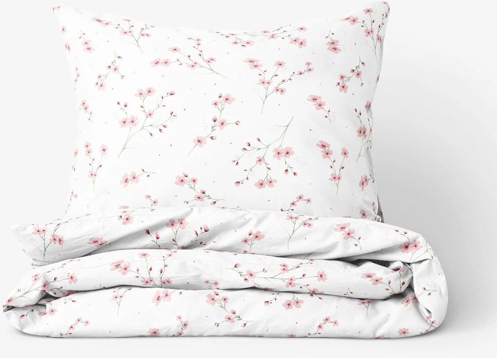Goldea pamut ágyneműhuzat - cseresznyevirágok 150 x 200 és 50 x 60 cm