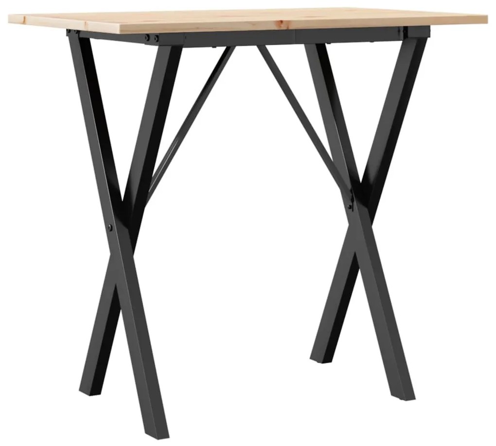tömör fenyőfa és acél étkezőasztal X-vázzal 80x50x75 cm