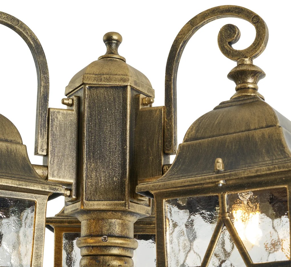 Klasszikus kültéri lámpás antik arany színben, átlátszó üveggel, 198 cm, IP44 - London