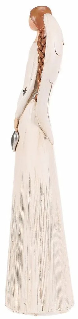 Poliresin angyal ezüst szív, 33 cm, szent bézs