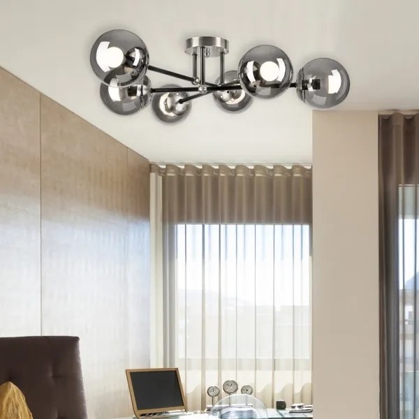 Felületre szerelhető csillár  MALENA 6xE14/5W/230V matt króm/füstös