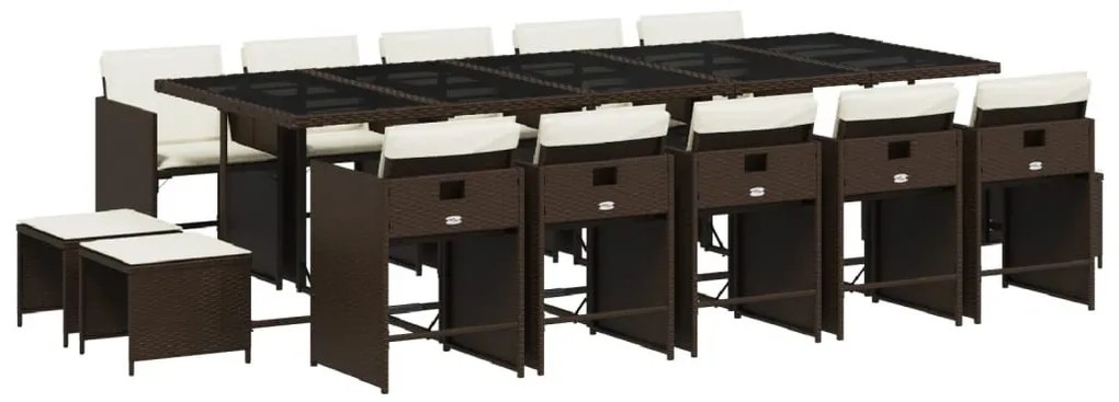 15 részes barna polyrattan kerti ülőgarnitúra párnákkal