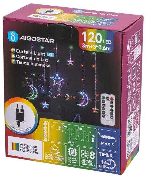 Aigostar - LED RGBY kültéri karácsonyi fényfüzér 120xLED/6W/230V/8 funkciós 3x0,6m IP44 + távirányító