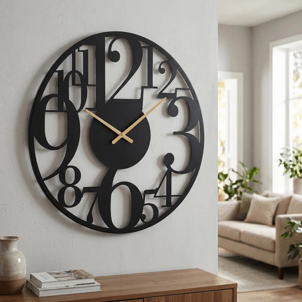 Falióra 60 cm átmérő fém nagy számokkal fekete