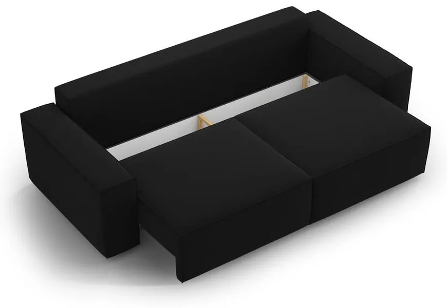 Fekete bársony kinyitható-tárolóhelyes kanapé 247 cm Jodie – Micadoni