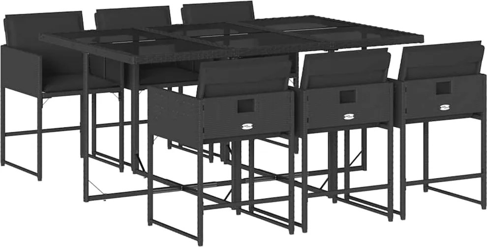 vidaXL 7 részes fekete polyrattan kerti étkezőgarnitúra párnával