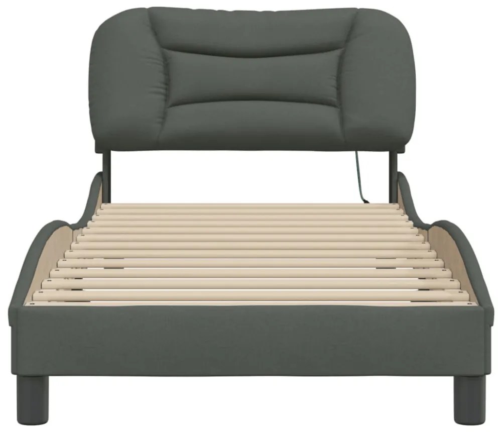 sötétszürke szövet ágykeret LED-ekkel matrac nélkül Hvar 90x200 cm