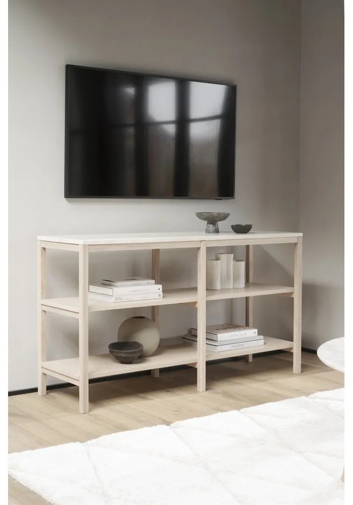 Fehér-natúr színű konzolasztal kő asztallappal 140x40 cm Orwel - Rowico