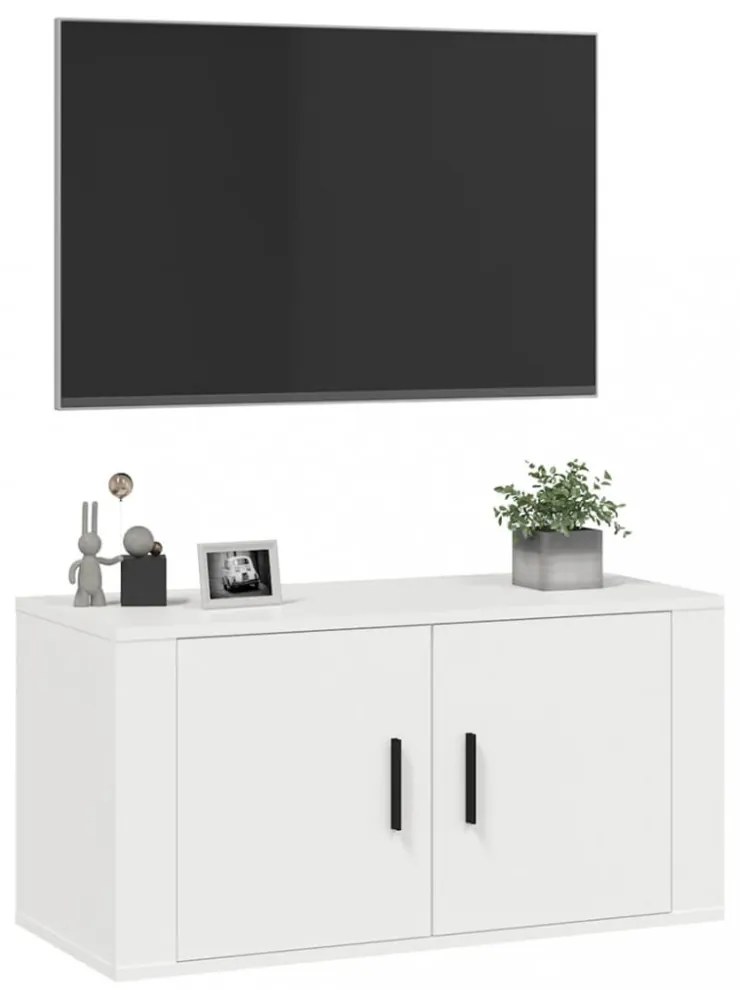magasfényű fehér fali TV-szekrény 80x34,5x40 cm