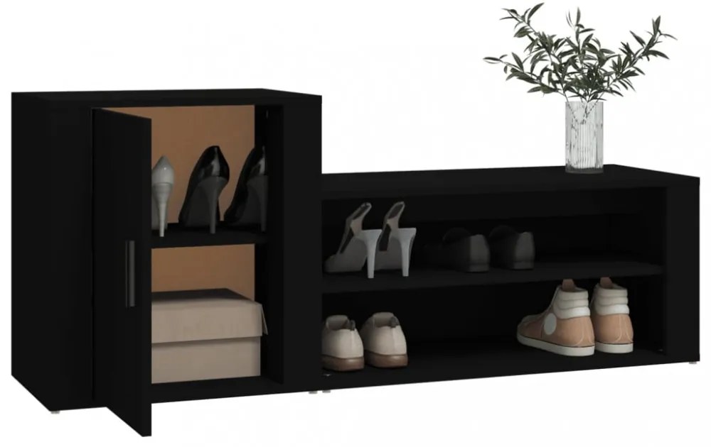 fekete szerelt fa cipősszekrény 130x35x54 cm