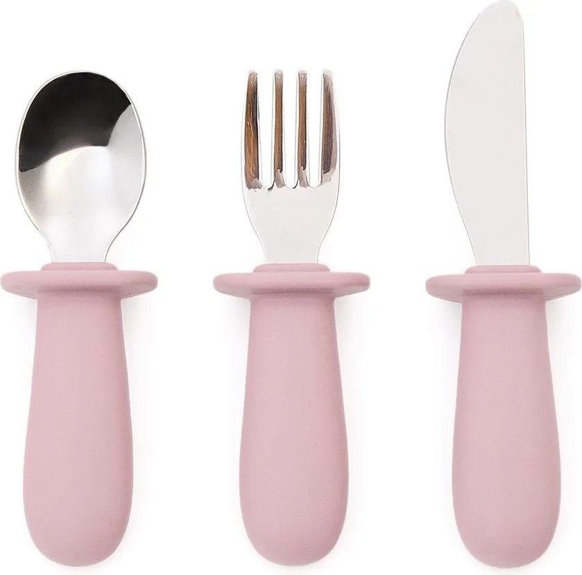 Rózsaszín műanyag-szilikon gyerek evőeszköz 3 db-os Lili – Kave Home