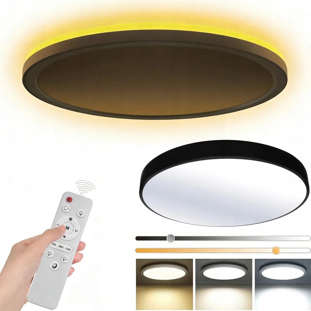 Mennyezeti lámpa Led Plafon Fényerőszabályozható 24cm fekete panel Kerek Távirányító