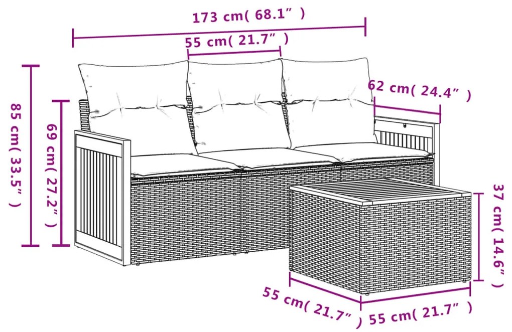 4 részes szürke polyrattan kerti ülőgarnitúra párnákkal