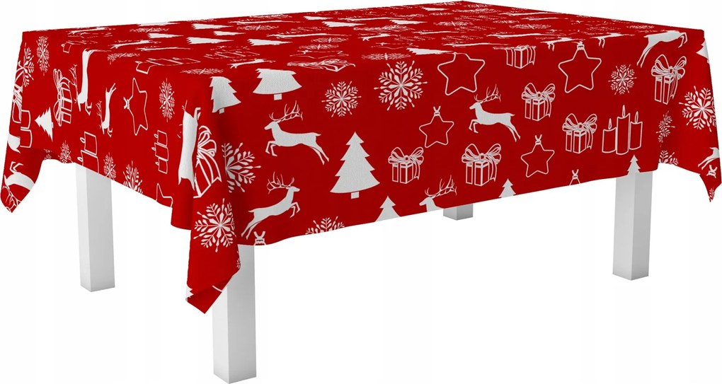 Piros Rénszarvas Abrosz 140x360 Vastag Karácsonyi Sima Univerzális Asztalra