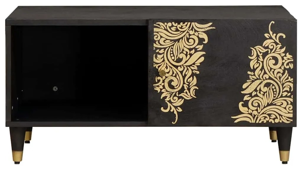 vidaXL Dohányzóasztal Fekete 80 x 50 x 40 cm Tömör Mangófát