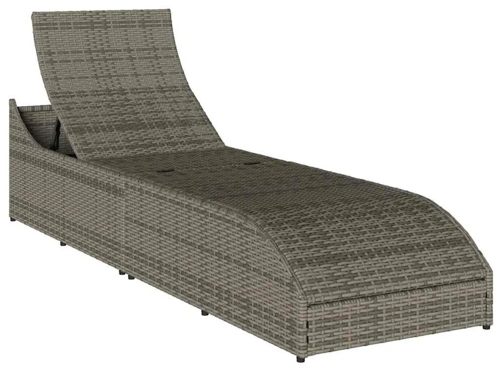 összecsukható napozóágy párnával és tárolóval szürke polyrattan