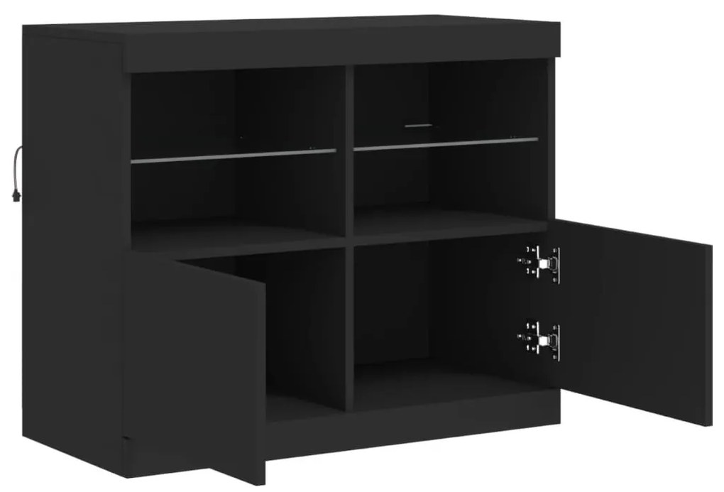fekete tálalószekrény LED-világítással 81 x 37 x 67 cm