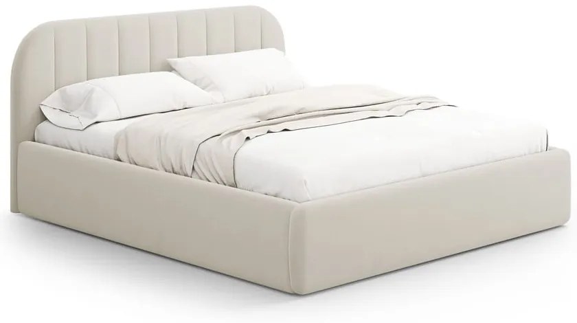Bézs kárpitozott ágyneműtartós franciaágy ágyráccsal 140x200 cm Juno – Windsor &amp; Co Sofas