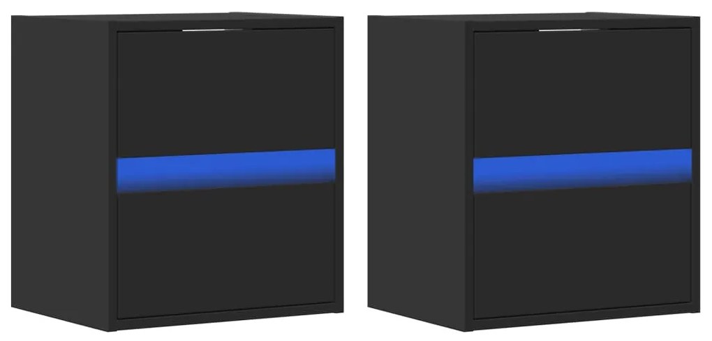 2 db fekete fali TV-szekrény LED-világítással 41x31x45 cm
