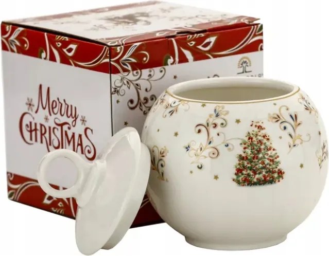 Karácsonyi porcelán edény fedővel 0,68 l Karácsonyfa