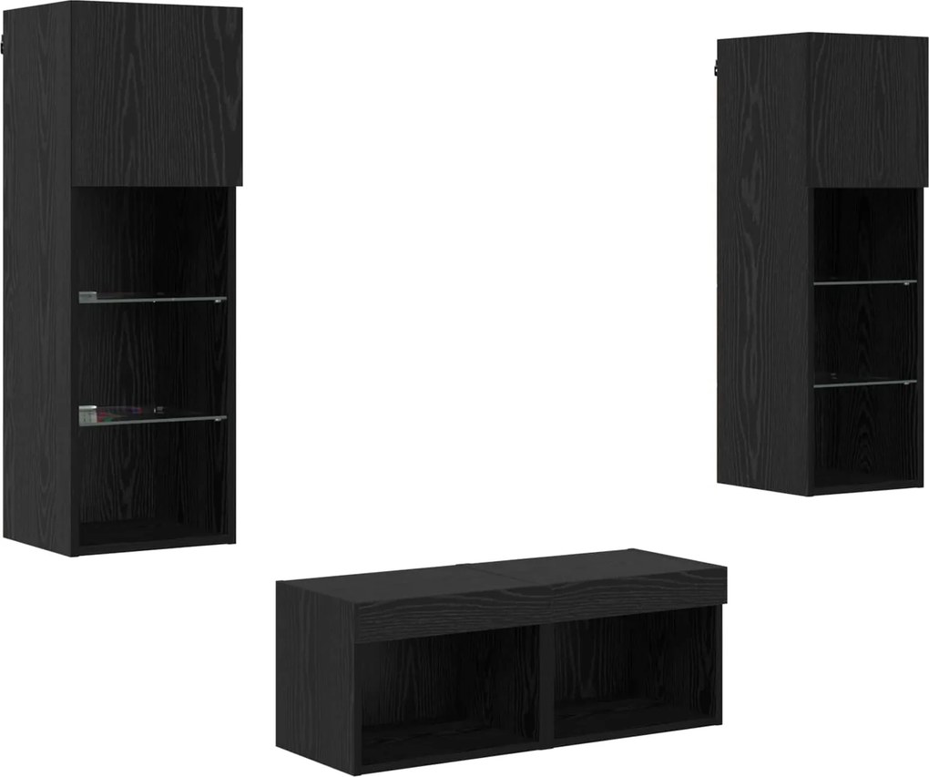 vidaXL TV Fali Szekrények LED -es lámpákkal 4 pcs Fekete tölgy Faanyag