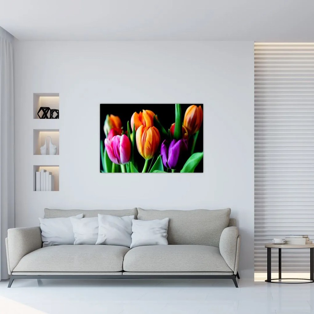 Tulipánok képe fekete alapon (90x60 cm)