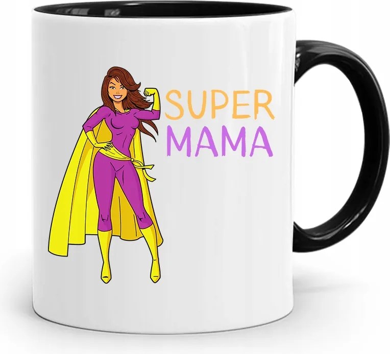 Fekete Bögre Ajándék Szuper Anyukáknak fényképes nyomattal