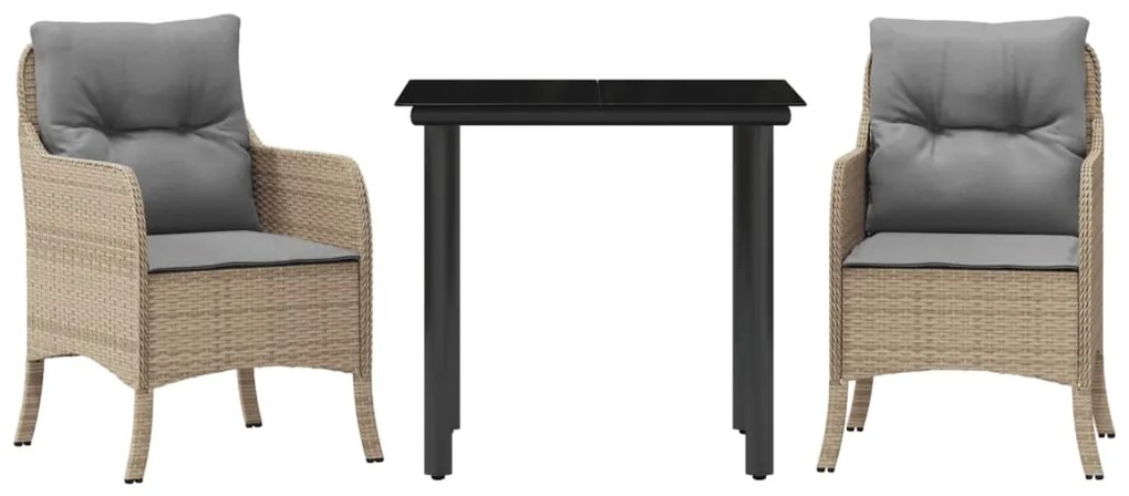 vidaXL 3 részes bézs polyrattan kerti étkezőgarnitúra párnákkal