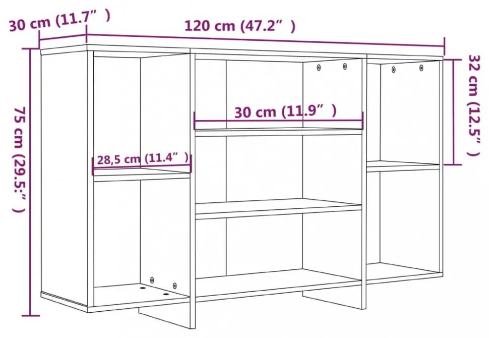betonszürke szerelt fa tálalószekrény 120x30x75 cm