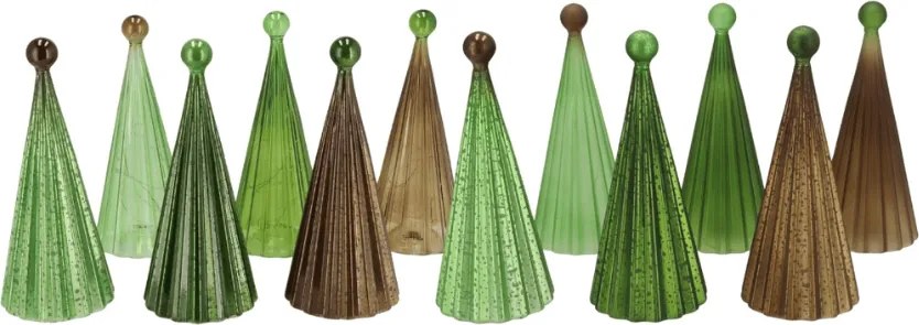 Üveg világító fa TWINKLE LED világítással 22 cm, barna-zöld árnyalatok