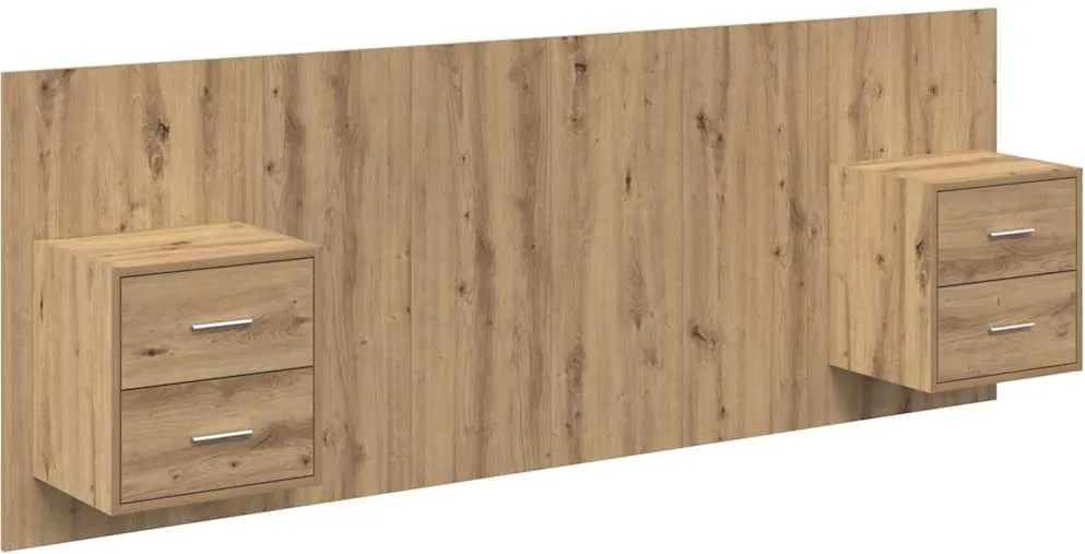 vidaXL Fejtámla Szekrénnyel fiókkal 3 pcs Artisan tölgy Faanyag