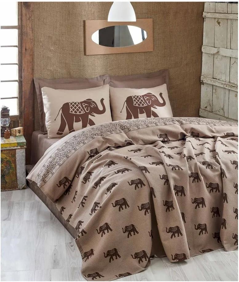 Fil könnyű kétszemélyes barna ágytakaró, 200 x 235 cm