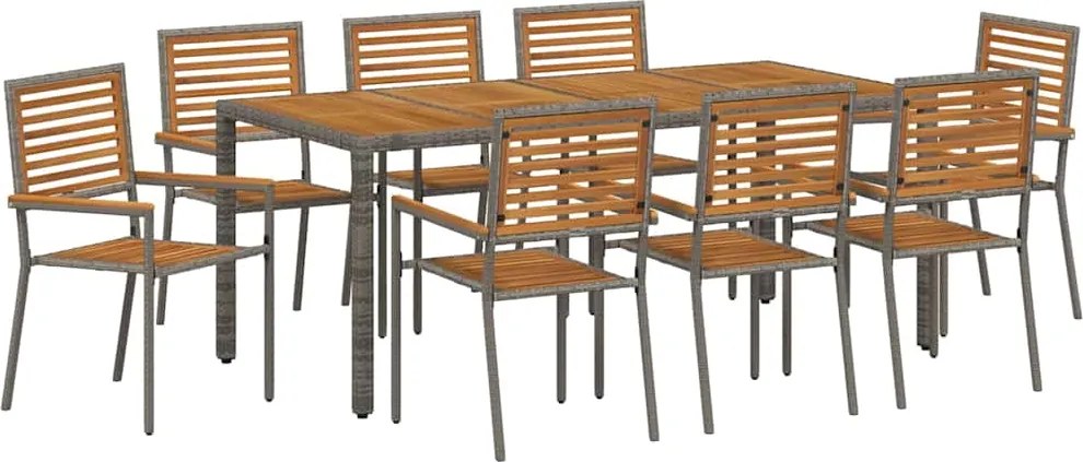 vidaXL Kert étkező szett 9 pcs Szürke és Barna polirattan