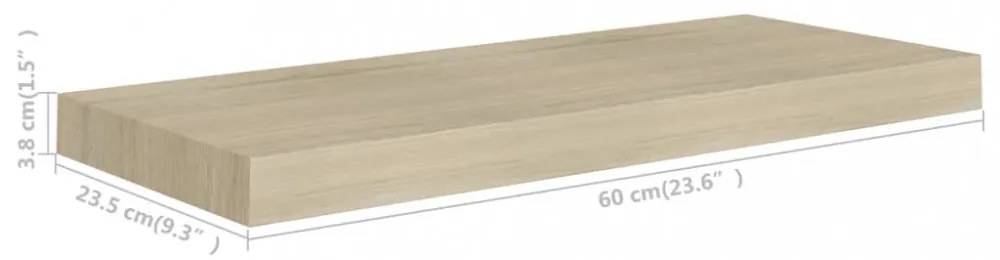 tölgyszínű MDF lebegő fali polc 60 x 23,5 x 3,8 cm