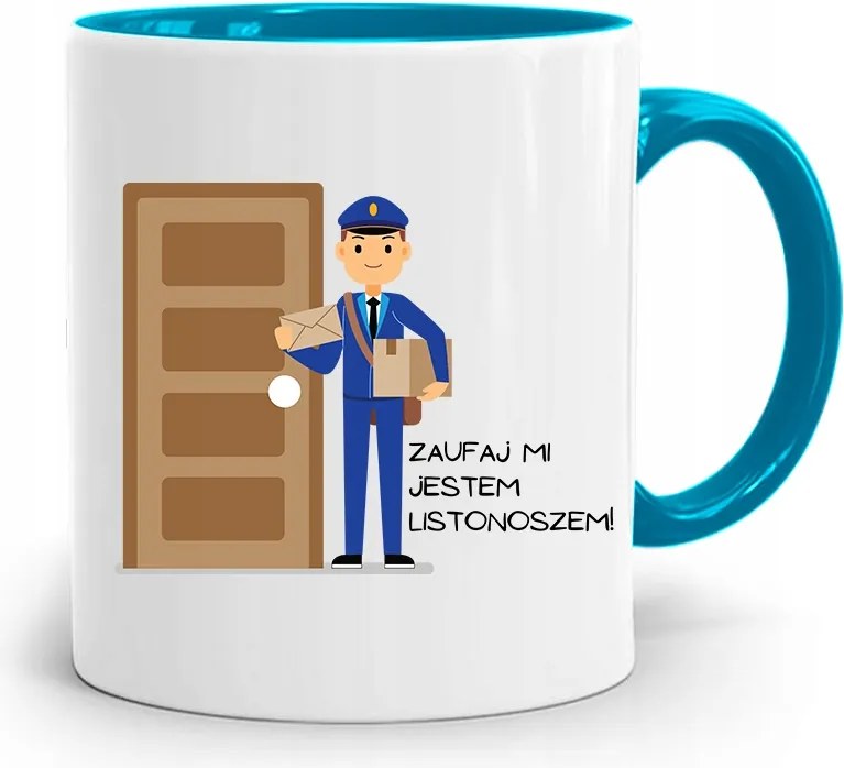 Kék Bögre Ajándék Postásnak Bízz Bennem fényképes nyomattal