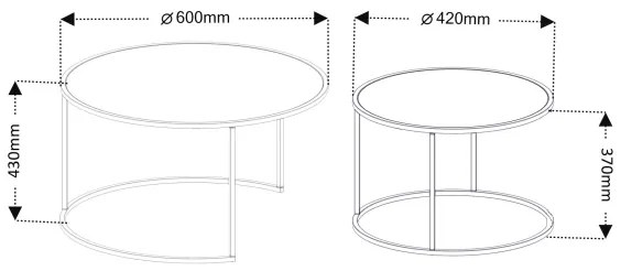KÉSZLET 2x Kávésasztal TOKYO átm. 42/60 cm fekete