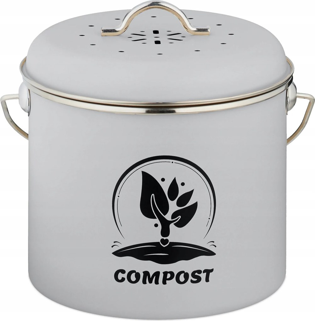 Kerek komposzttartály konyhába 3,5 liter Relaxdays Szürke