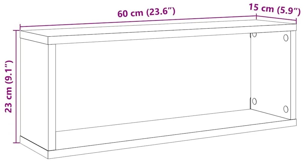 4 db antik fa színű szerelt fa fali kockapolc 60 x 15 x 23 cm