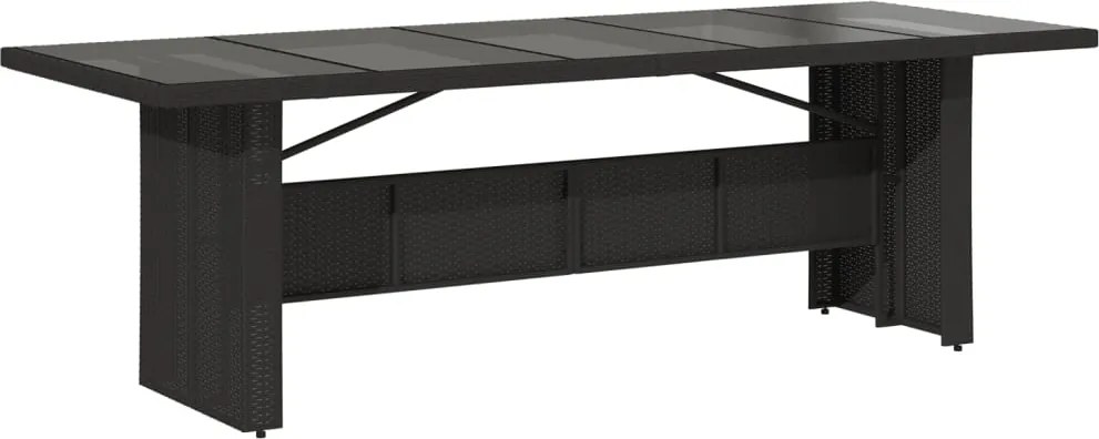 vidaXL fekete polyrattan üveglapos kerti asztal 240 x 90 x 75 cm