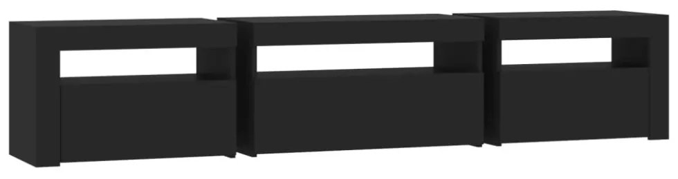 fekete TV-szekrény LED-világítással 195x35x40 cm