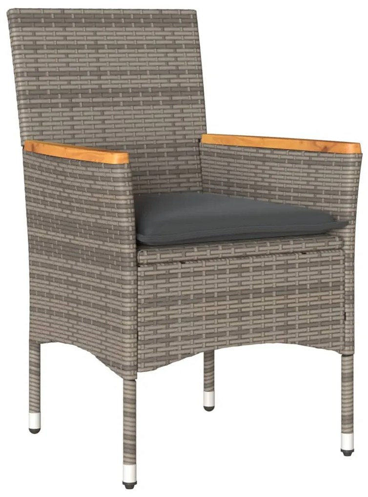 3 részes szürke polyrattan/üveg bisztrógarnitúra párnákkal
