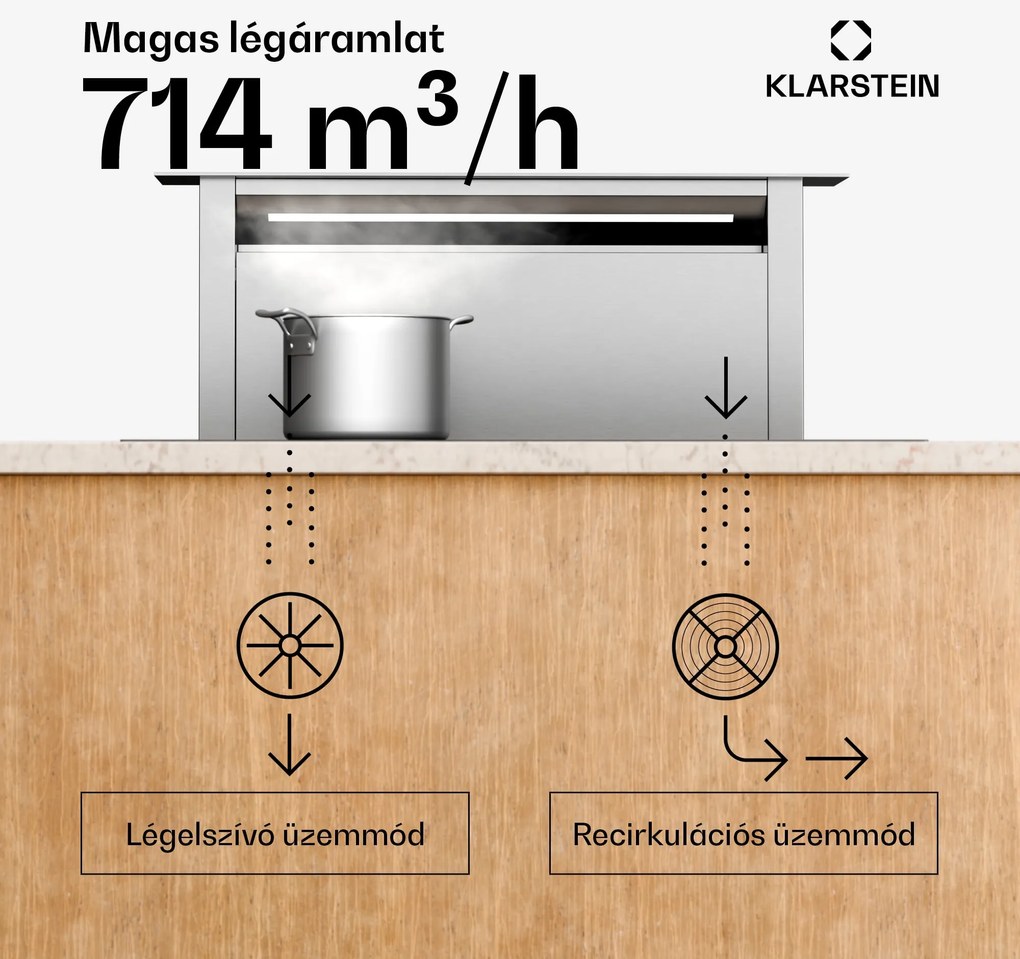 Klarstein Royal Flush Eco páraelszívó, Kihúzható, 714 m³/h, Boost, Touch control, EEK A++