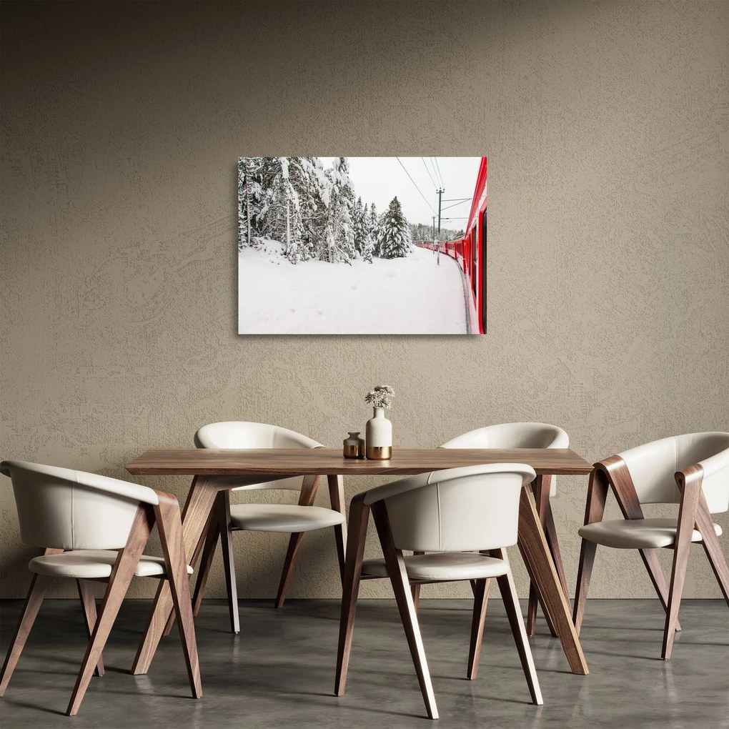 Üveg kép - Vonat a havas tájban (70x50 cm)