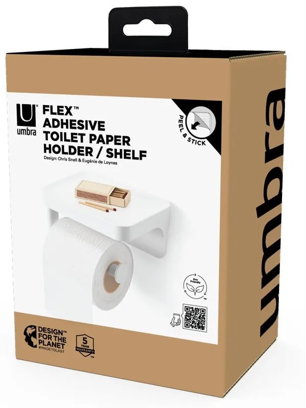 Fehér öntapadós újrahasznosított műanyag WC-papír tartó Flex Adhesive – Umbra