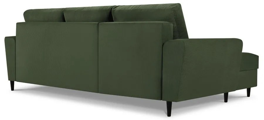 Zöld kordbársony kinyitható tárolóhelyes sarokkanapé (bal oldali-heverő résszel) Kyoto – Cosmopolitan Design