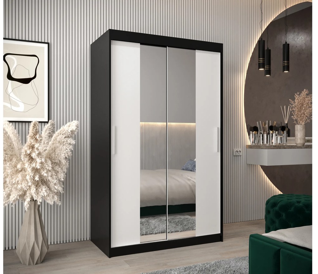 Ruhásszekrény 120 cm Toki 1 (matt fekete + matt fehér). 1064891