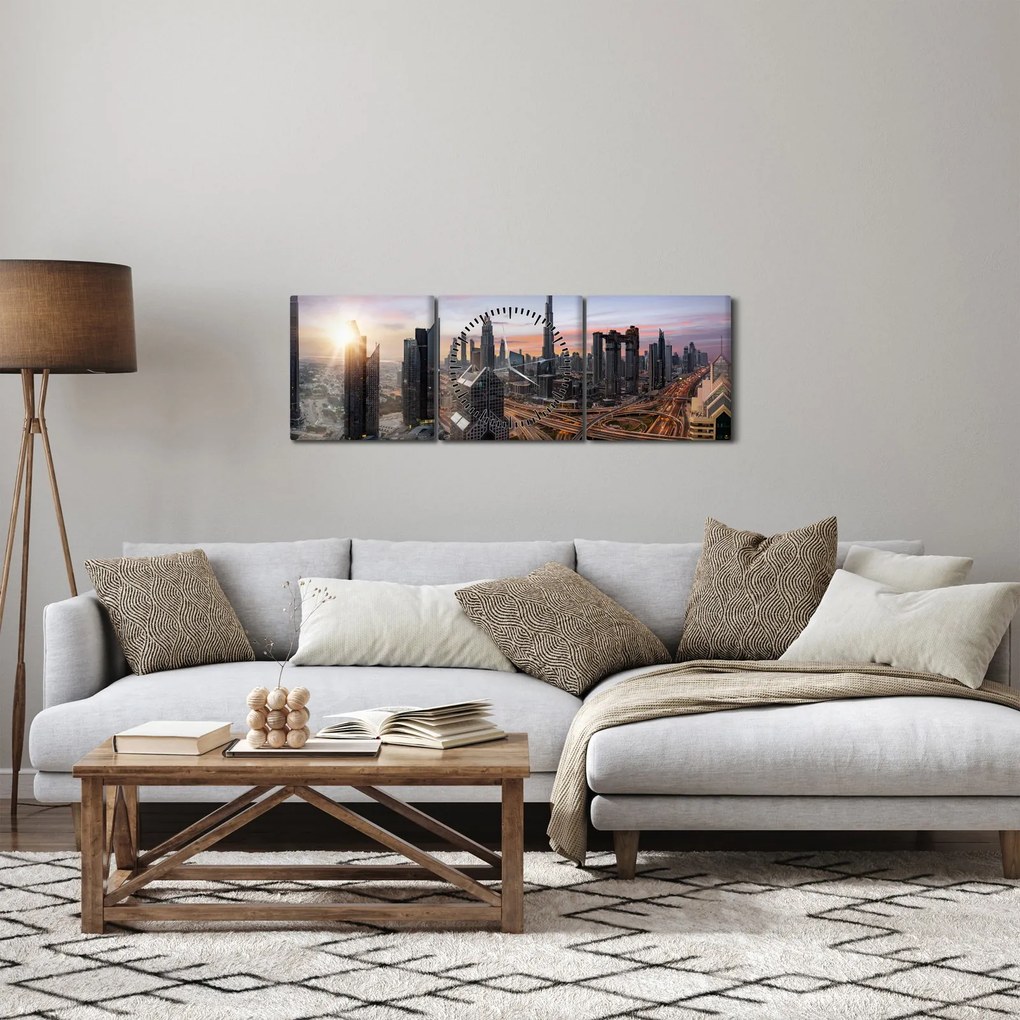 Kép - Dubai panorámája (órával) (90x30 cm)