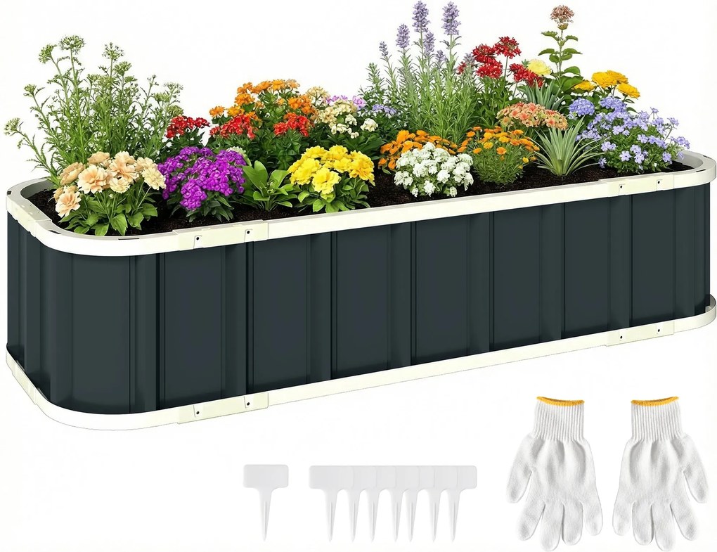 Outsunny magasított acél virágágyás patentzárakkal — hajlított perem, fűszernövényekhez, virágokhoz és zöldségekhez, 136 x 52 x 31 cm | Aosom